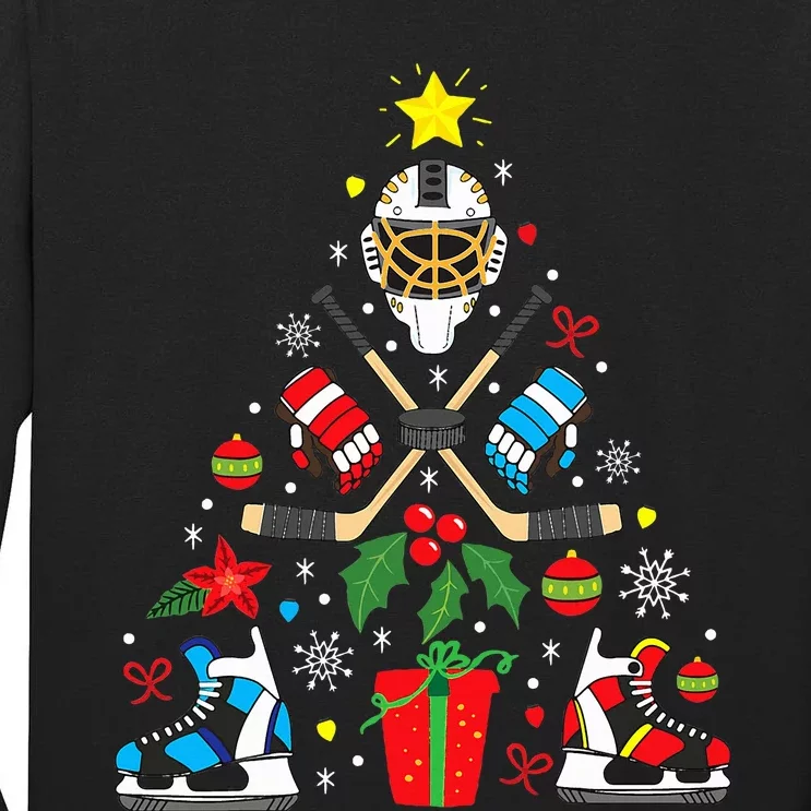 Ice Hockey Christmas Ornament Tree Funny Xmas Gift Boys Tall Long Sleeve T-Shirt