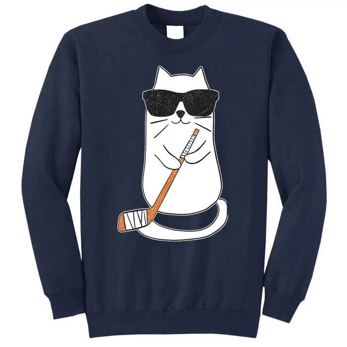 Ice Hockey Cat Hockey Player Stick Retro Tall Sweatshirt