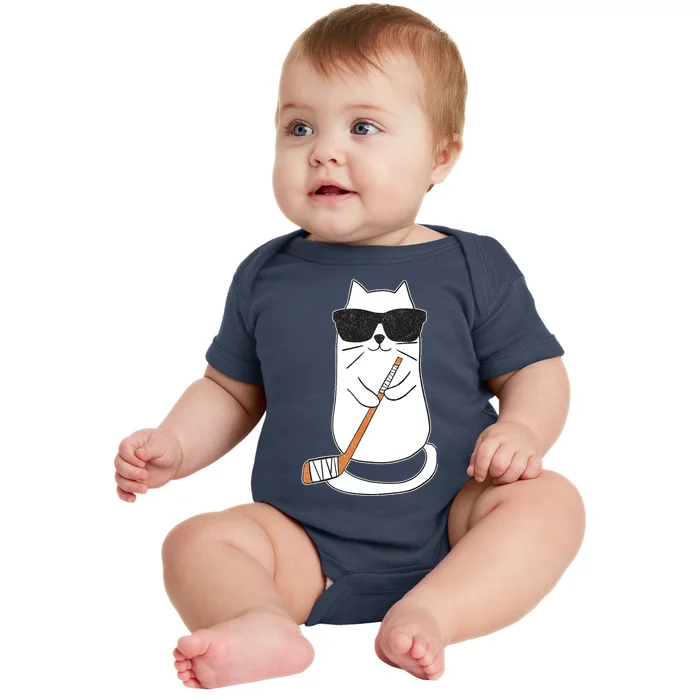 Ice Hockey Cat Hockey Player Stick Retro Baby Bodysuit