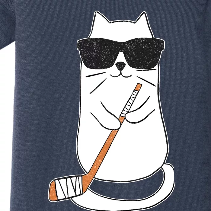 Ice Hockey Cat Hockey Player Stick Retro Baby Bodysuit