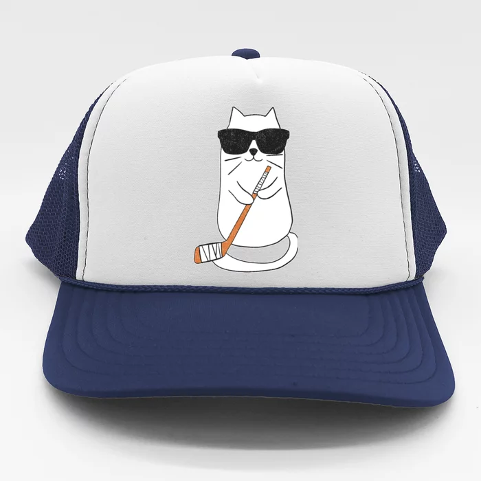 Ice Hockey Cat Hockey Player Stick Retro Trucker Hat