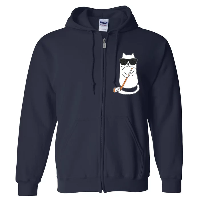 Ice Hockey Cat Hockey Player Stick Retro Full Zip Hoodie