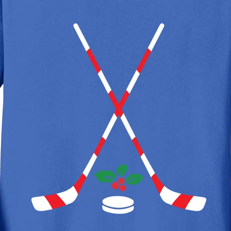 Ice Hockey Christmas Gift Candy Cane Hockey Stick Hockey Gift Kids Long Sleeve Shirt