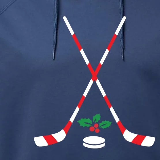 Ice Hockey Christmas Gift Candy Cane Hockey Stick Hockey Gift Performance Fleece Hoodie