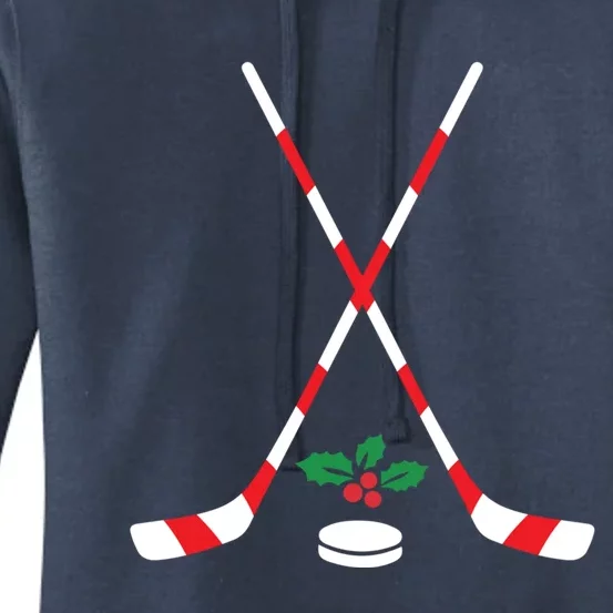 Ice Hockey Christmas Gift Candy Cane Hockey Stick Hockey Gift Women's Pullover Hoodie