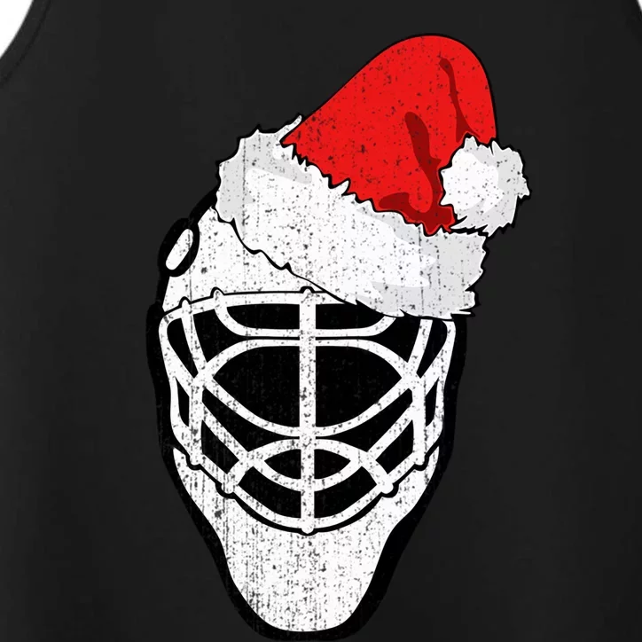 Ice Hockey Christmas Funny Goalie Santa Hat Hockey Fan Gift Performance Tank