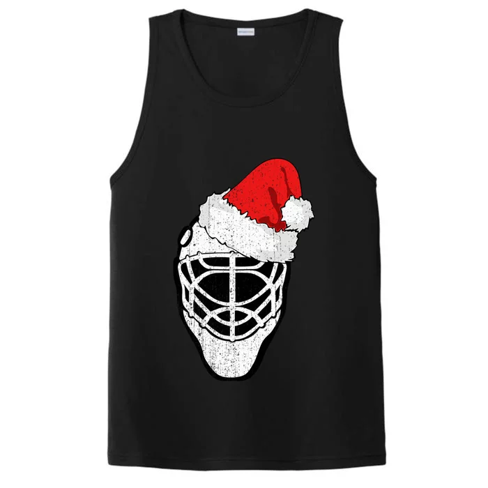 Ice Hockey Christmas Funny Goalie Santa Hat Hockey Fan Gift Performance Tank