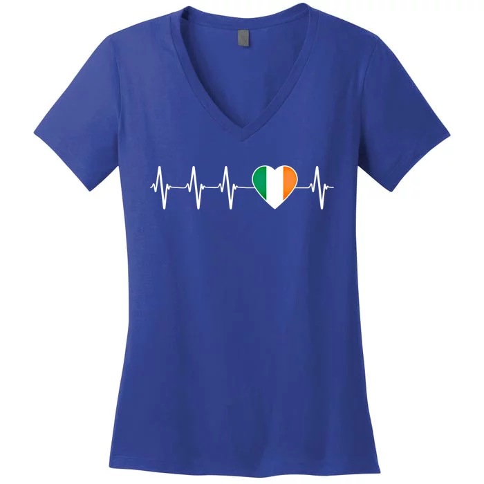 Irish Heartbeat Cute Gift I Love Ireland Flag Country Patriotic Gift Women's V-Neck T-Shirt