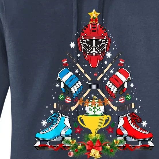 Ice Hockey Christmas Ornat Tree Funny Xmas Gift Women's Pullover Hoodie