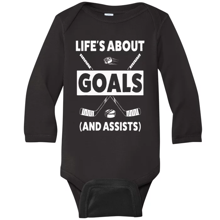 Ice Hockey Design for Life's about Goals Baby Long Sleeve Bodysuit