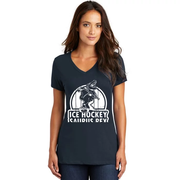 Ice Hockey Dinosaur Ice Hockey Saurus Rex - Ice Hockey Dino Women's V-Neck T-Shirt