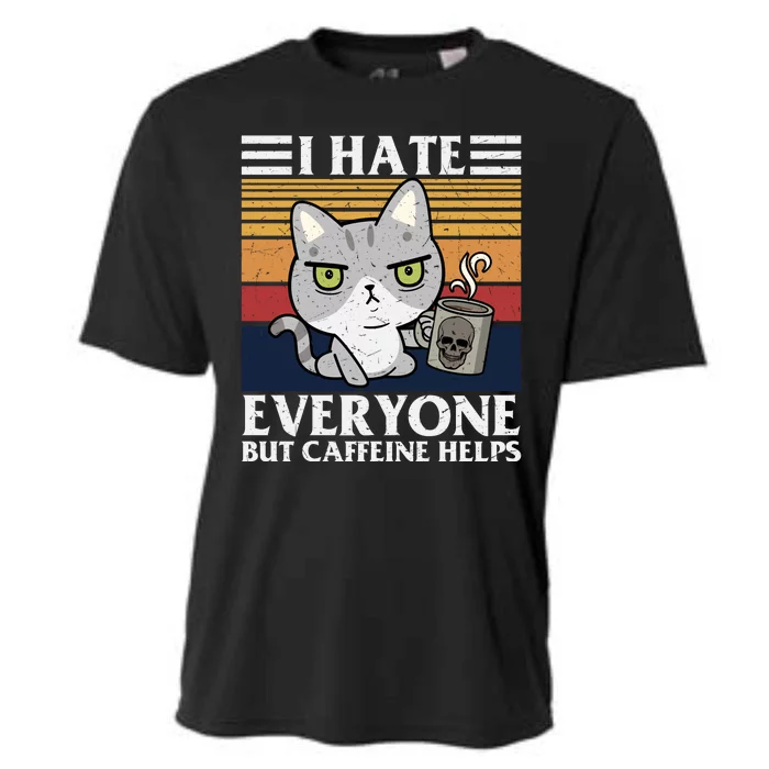 I Hate Everyone But Caffeine Helps Funny Cat Cooling Performance Crew T-Shirt