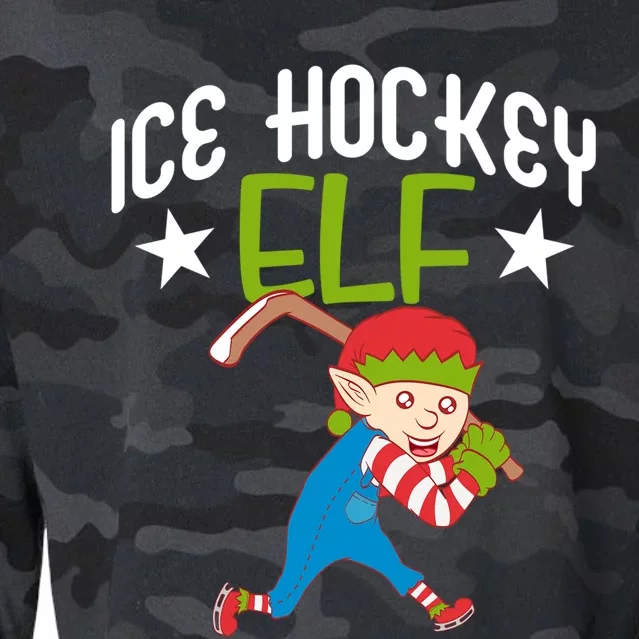 Ice Hockey Elf Funny Hockey Xmas Elve Costume Gift Cropped Pullover Crew