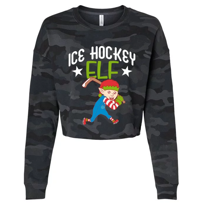 Ice Hockey Elf Funny Hockey Xmas Elve Costume Gift Cropped Pullover Crew