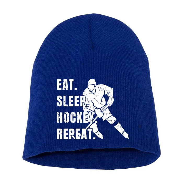 Ice Hockey Eat Sleep Hockey Repeat Hockey Gift Short Acrylic Beanie