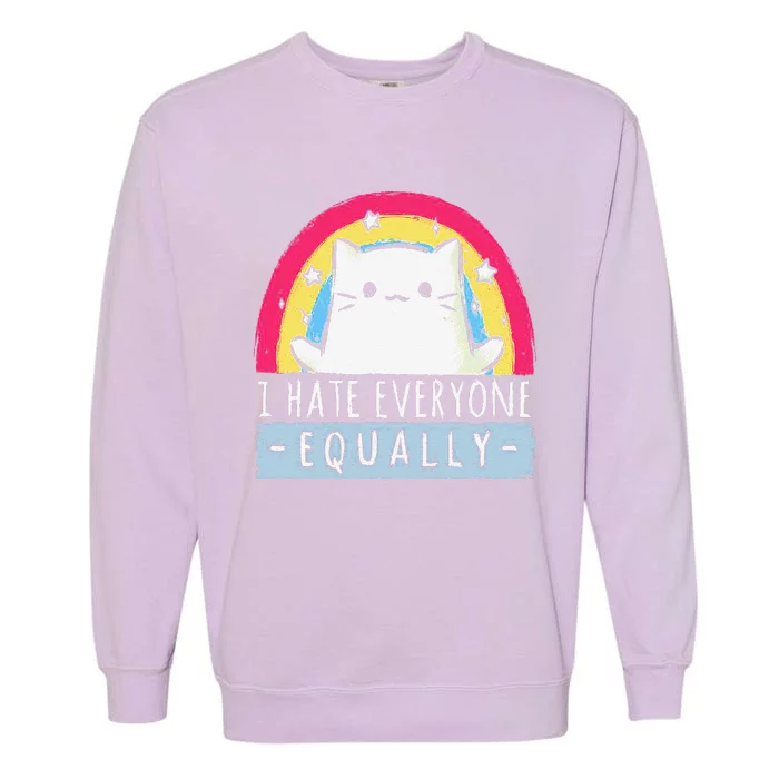 I Hate Everyone Equally Rainbow Cat Garment-Dyed Sweatshirt