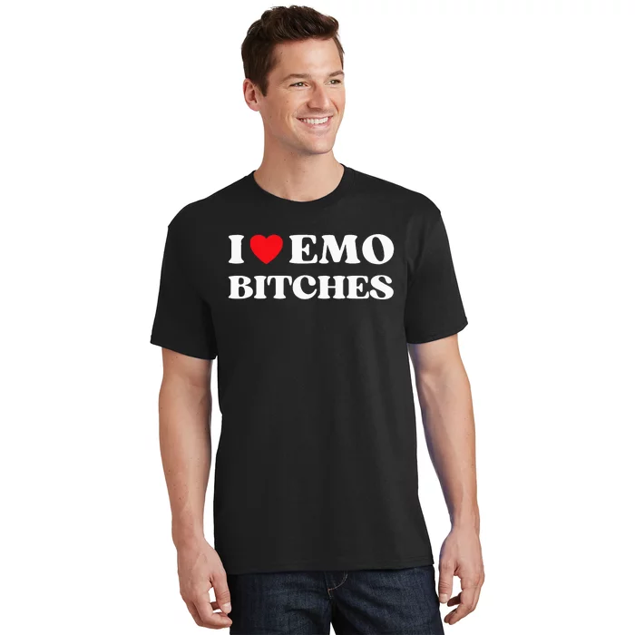 I Heart Emo Bitches Funny Quote Red Heart Emo Style T-Shirt