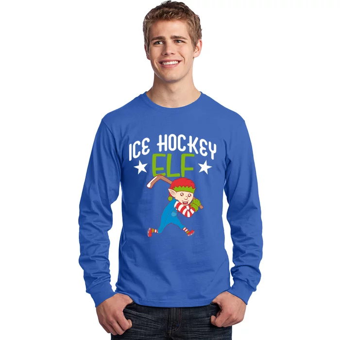 Ice Hockey Elf Funny Hockey Xmas Elve Costume Gift Cool Gift Long Sleeve Shirt