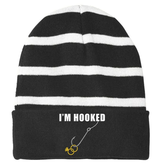 IM Hooked Engagement Ring Marriage Proposal Fishing Striped Beanie with Solid Band