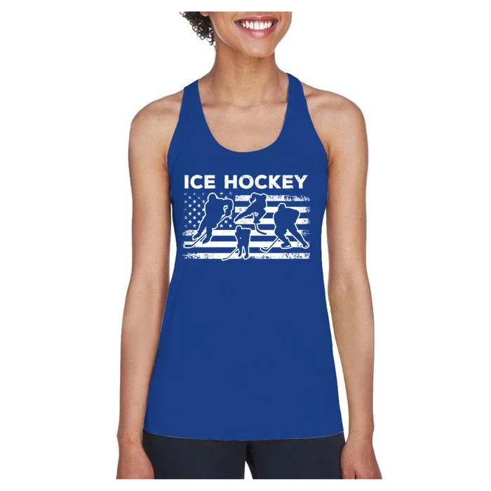 Ice Hockey Flag I Ice Hockey America Flag Gift Women's Racerback Tank