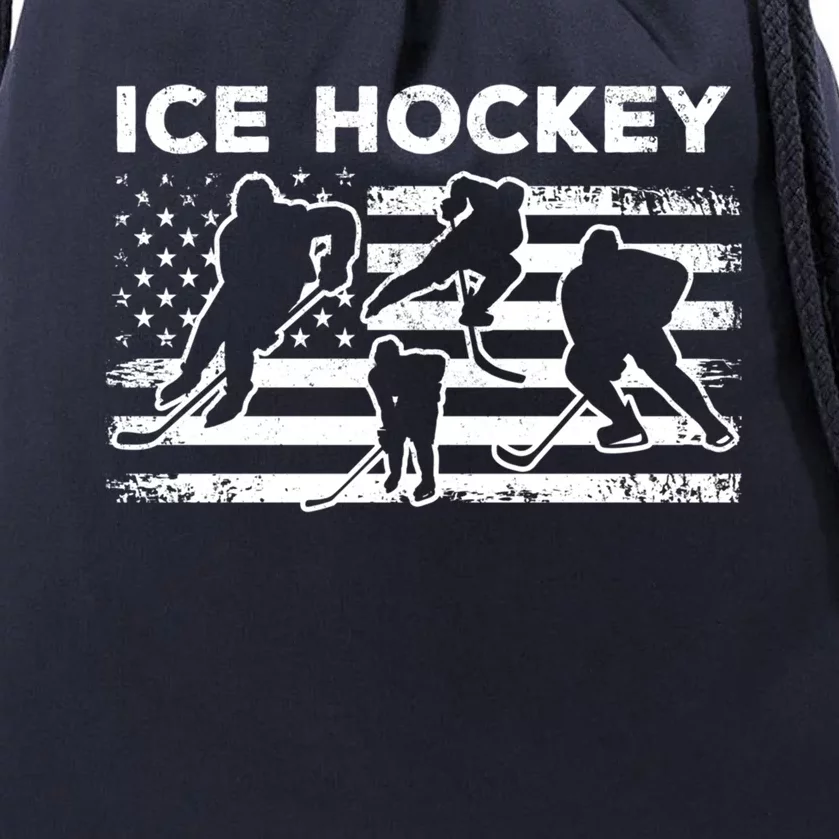 Ice Hockey Flag I Ice Hockey America Flag Gift Drawstring Bag