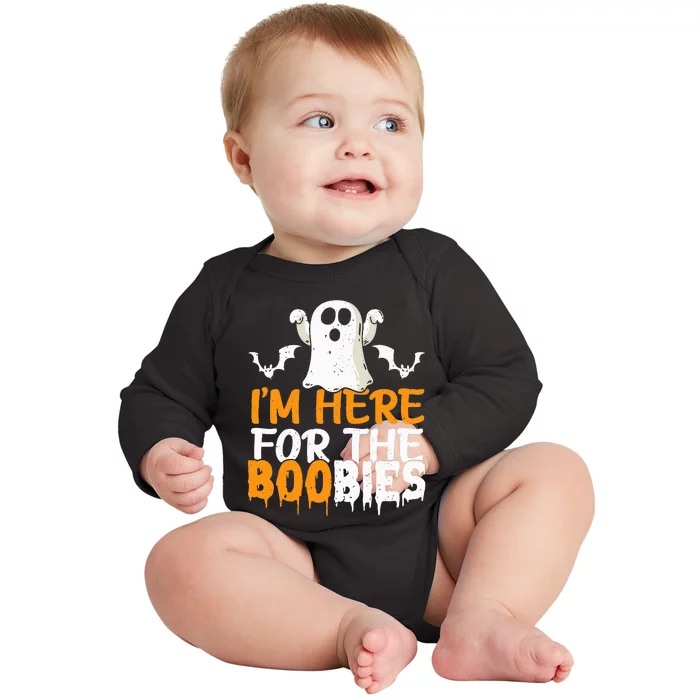 I’m Here For The Boobies Halloween Humor Joke Baby Long Sleeve Bodysuit