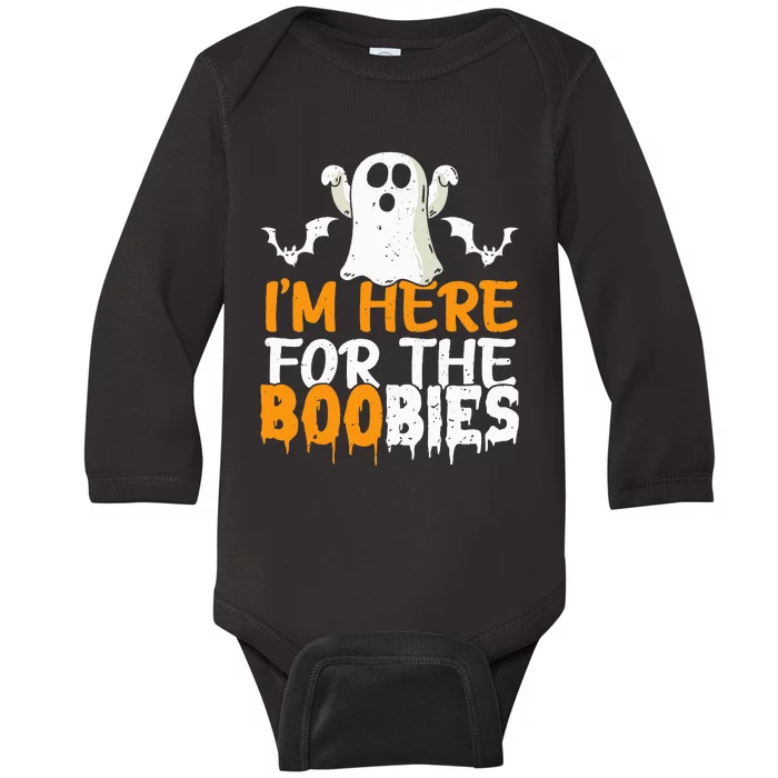 I’m Here For The Boobies Halloween Humor Joke Baby Long Sleeve Bodysuit