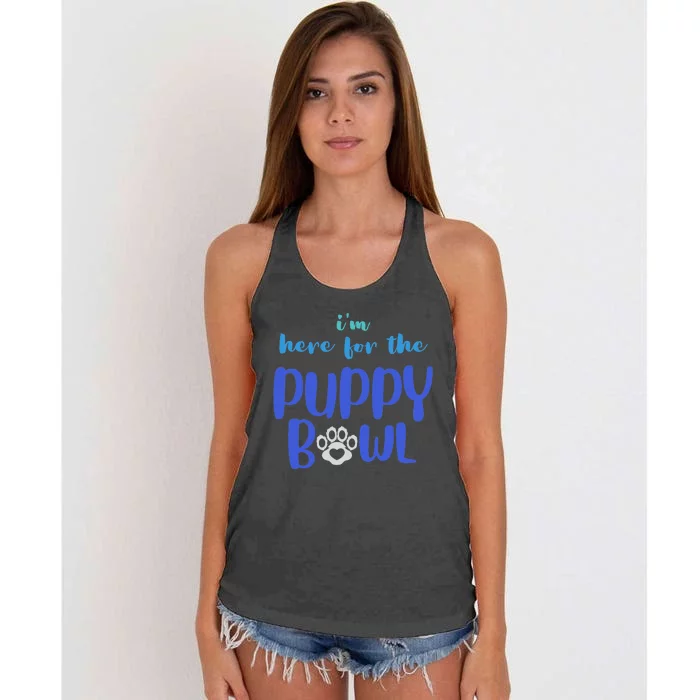 I'm Here For The Puppy Bowl Funny Cute Dog Lover Women's Knotted Racerback Tank