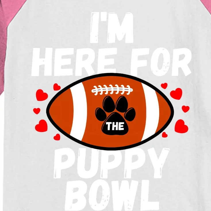 Im Here For The Puppy Bowl Sunday Funny Dog Football Fan Kids Colorblock Raglan Jersey