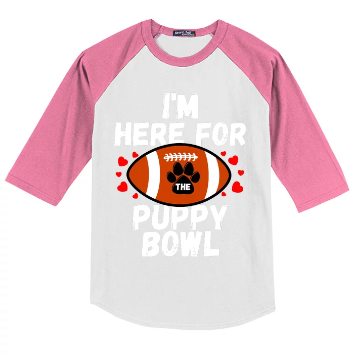 Im Here For The Puppy Bowl Sunday Funny Dog Football Fan Kids Colorblock Raglan Jersey