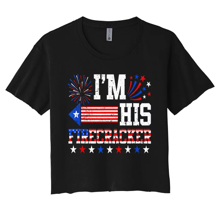 Im His Firecracker Funny 4th Of July Us Flag Couples Women's Crop Top Tee