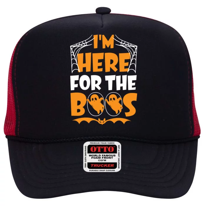 Im Here For Boos Halloween Funny Ghost Ing Product Gift High Crown Mesh Trucker Hat