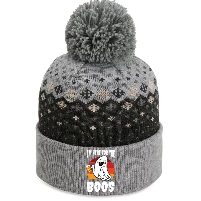 I'm Here For The Boos Funny Ghost Beer Booze Halloween Retro Gift The Baniff Cuffed Pom Beanie