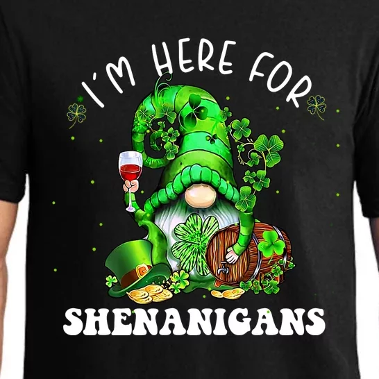 I'm Here For Shenanigans Gnome Wine Shamrock St Patricks Day Gift Pajama Set