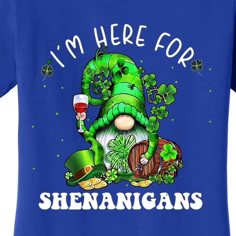 I'm Here For Shenanigans Gnome Wine Shamrock St Patricks Day Gift Women's T-Shirt