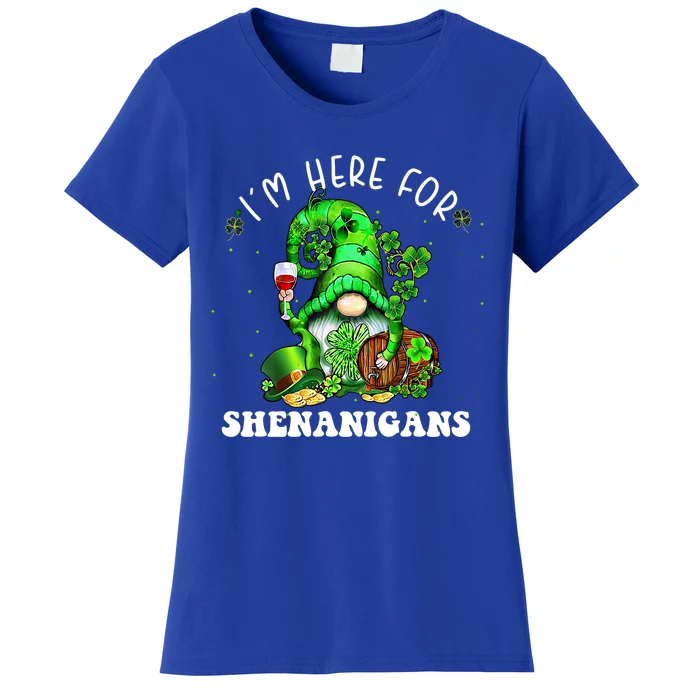 I'm Here For Shenanigans Gnome Wine Shamrock St Patricks Day Gift Women's T-Shirt