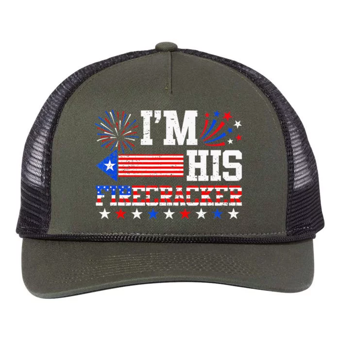 Im His Firecracker Funny 4th Of July Us Flag Couples Retro Rope Trucker Hat Cap