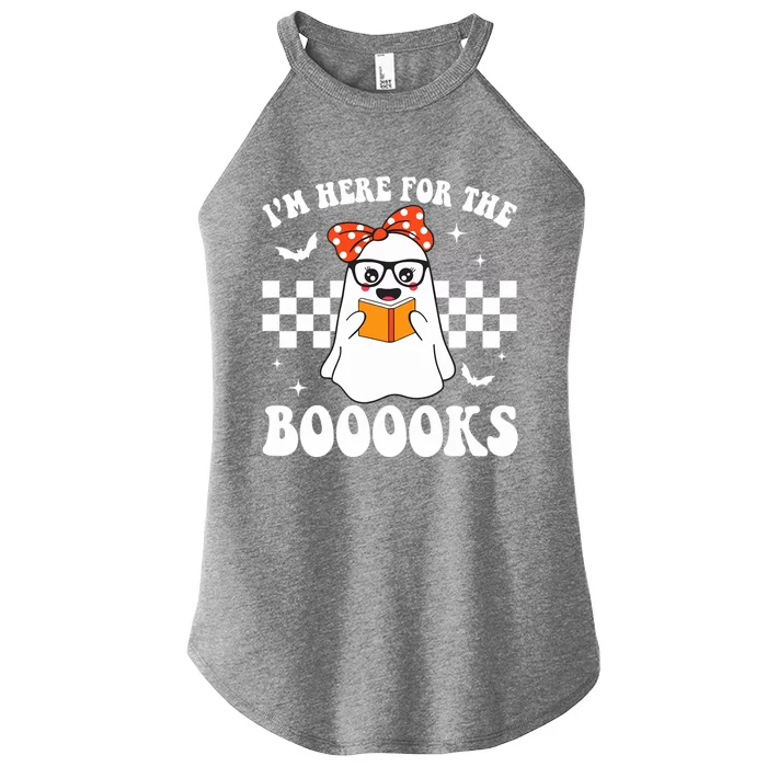 Im Here For The Booooks Funny Halloween Ghost Reading Books Gift Women’s Perfect Tri Rocker Tank