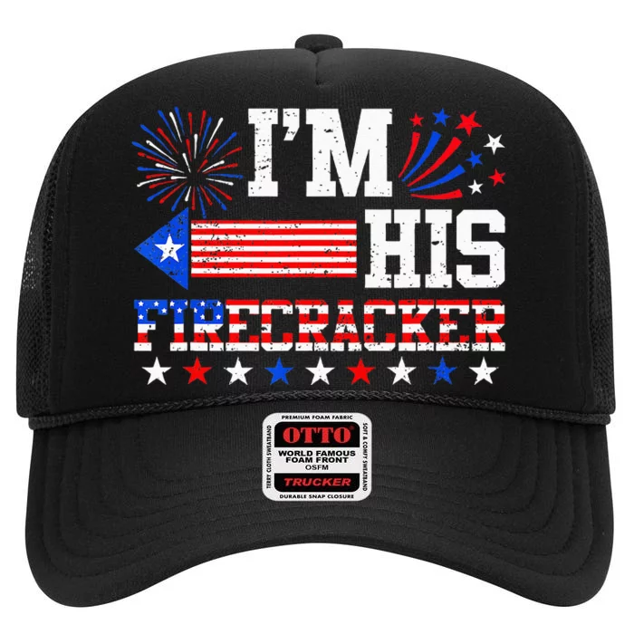 Im His Firecracker Funny 4th Of July Us Flag Couples High Crown Mesh Trucker Hat