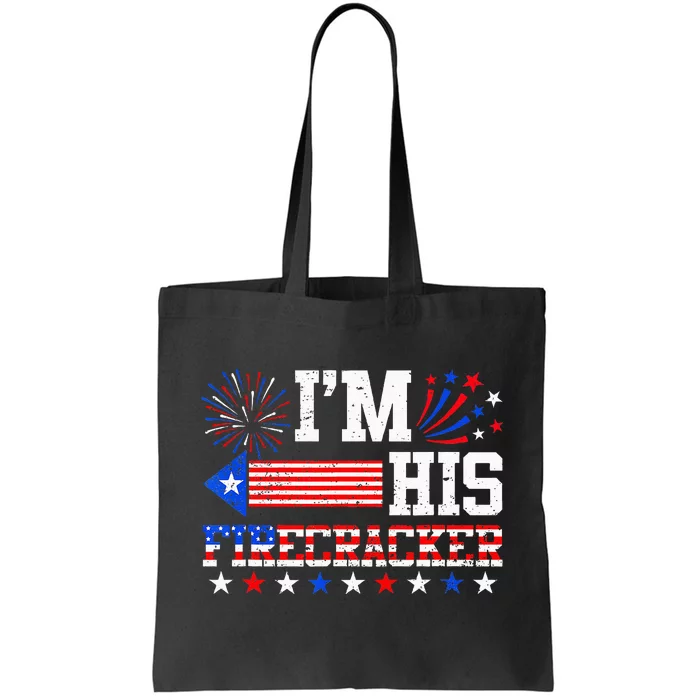 Im His Firecracker Funny 4th Of July Us Flag Couples Tote Bag