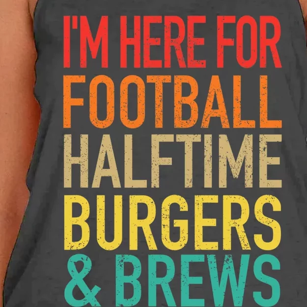 I'm Here For Football, Halftime, Burgers & Brew Women's Knotted Racerback Tank