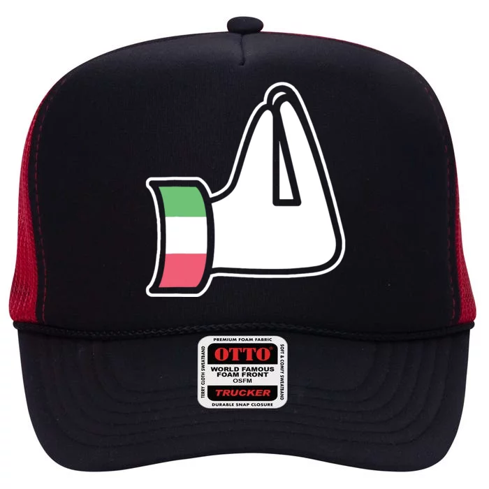 Italian Hand Gesture Italia Italy Italiano Humor Family High Crown Mesh Trucker Hat