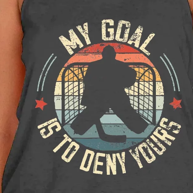 Ice Hockey Goalie My Goal Is To Deny Yours Ice Hockey Women's Knotted Racerback Tank