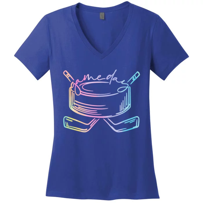 Ice Hockey Game Day Vibes Pockecool Gift Ice Hockey Lovers Gift Women's V-Neck T-Shirt