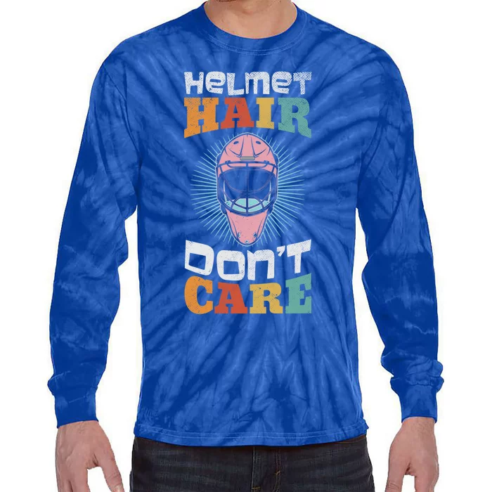 Ice Hockey Goaltender Helmet Hair Dont Care Funny Gift Tie-Dye Long Sleeve Shirt