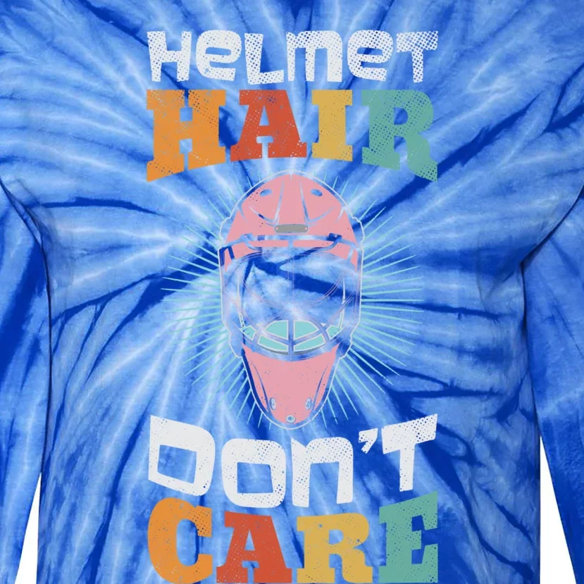 Ice Hockey Goaltender Helmet Hair Dont Care Funny Gift Tie-Dye Long Sleeve Shirt