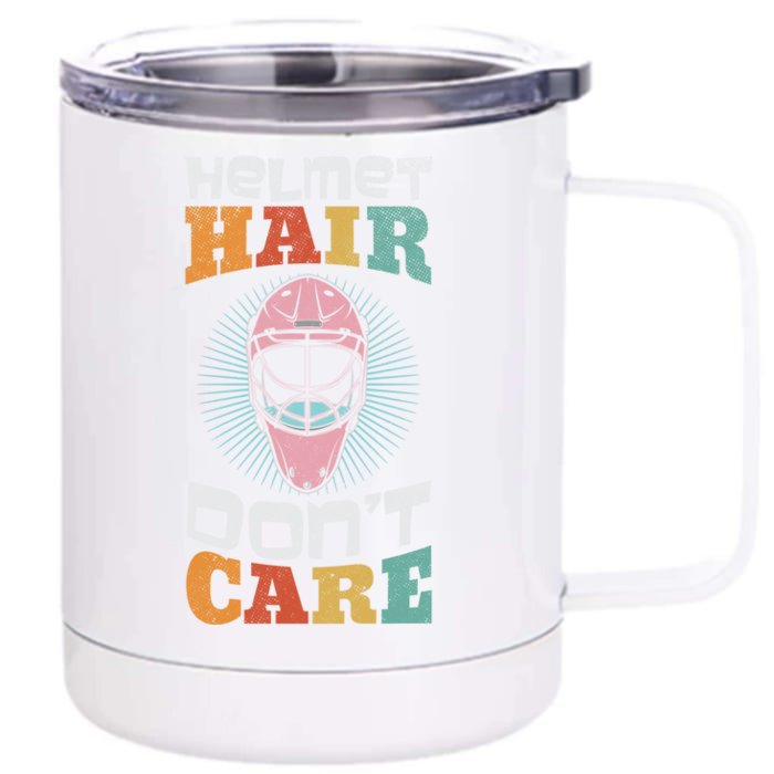 Ice Hockey Goaltender Helmet Hair Dont Care Funny Gift Front & Back 12oz Stainless Steel Tumbler Cup