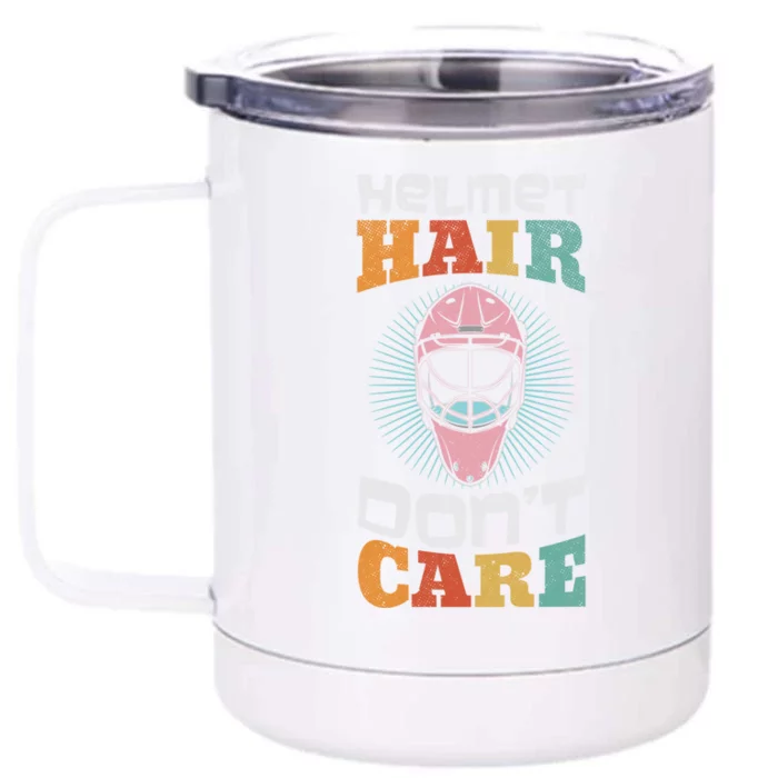 Ice Hockey Goaltender Helmet Hair Dont Care Funny Gift Front & Back 12oz Stainless Steel Tumbler Cup