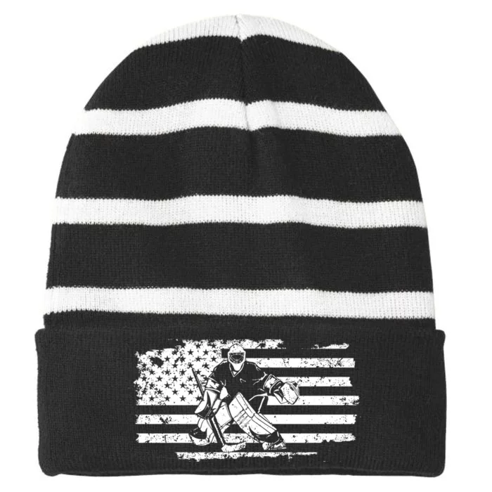 Ice Hockey Goalie Striped Beanie with Solid Band