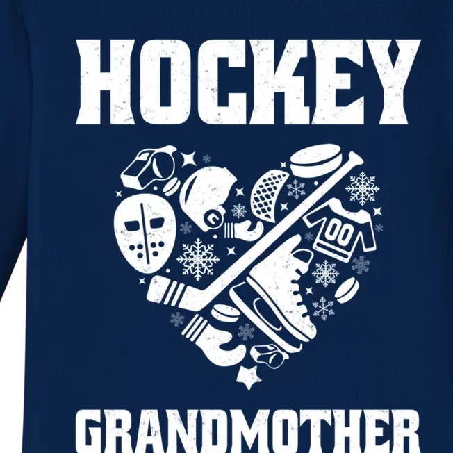 Ice Hockey Grandmother Love Heart Game Day Winter Sports Fun Meaningful Gift Baby Long Sleeve Bodysuit